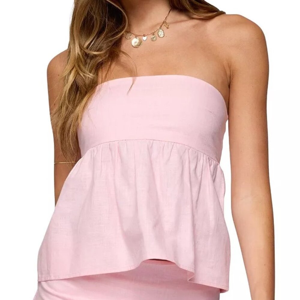 NEW Edikted Pink Stapless Linen Look Babydoll Top Size XS